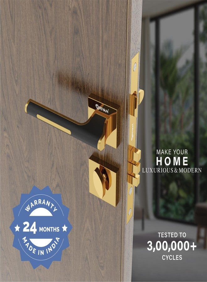 GRIVAN Trendy Brass Mortise Lock for Doors | Mortise Door Lock Handle for Main & Internal Doors Durable Lock Body & 3 Keys Included Home/Office/Hotel (Gold Black Finish) | 2 Years Warranty - Image 2